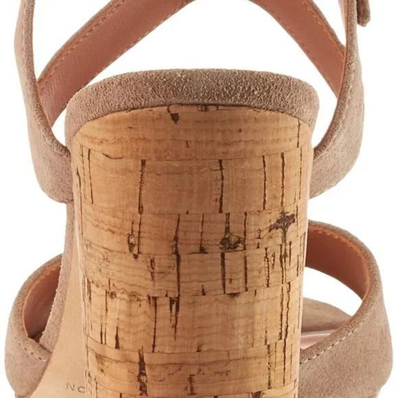 SIGERSON MORRISON Paulina2 Block Cork Heel Suede Beige Sandals Size 7 1/2 - Picture 3 of 5